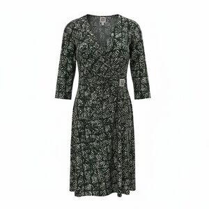 Anne Klein Black White Faux Wrap Dress Size 4 Buckle Detail 3/4 Sleeve